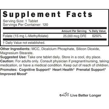 Nature's Fusions Nutri 5-MTHF L Methylfolate 15MG - 120 Tablets