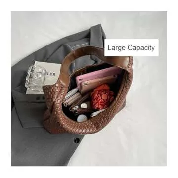 2024 Woven Leather Tote Bag for Women Top-handle Shoulder Bag, Hobo Bags Large Capacity Soft Vegan Crossbody Handbag Underarm (black)