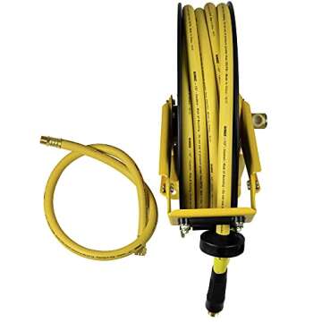 DEWALT Auto Retracting Air Hose Reel, 1/2 in. x 50' Premium Rubber Hose with 4' Lead, Self Leveling ...