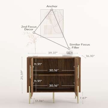 roomfitters 39” Sideboard Buffet Cabinet with Storage, Accent Cabinet with 2 Doors, Modern Mid-Cen...