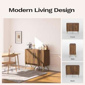 roomfitters 39” Sideboard Buffet Cabinet with Storage, Accent Cabinet with 2 Doors, Modern Mid-Century Credenza, Dark Walnut Furniture for Kitchen, Entryway, Living Room