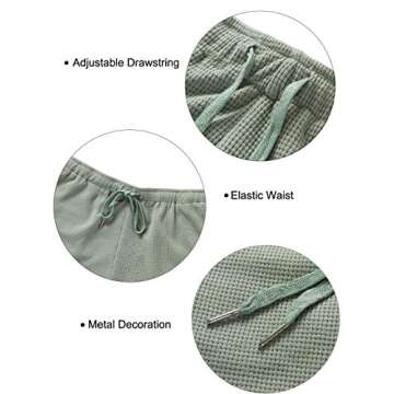 ZESICA Women's Waffle Knit Pajama Set Short Sleeve Top and Shorts Loungewear Athletic Tracksuits with Pockets Green