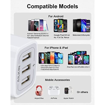 AILKIN 3-Pack 3-Port USB Wall Charger Fast Charging