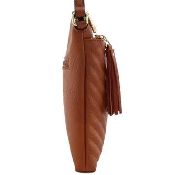FashionPuzzle Chevron Quilted Crossbody Bag with Tassel Accent