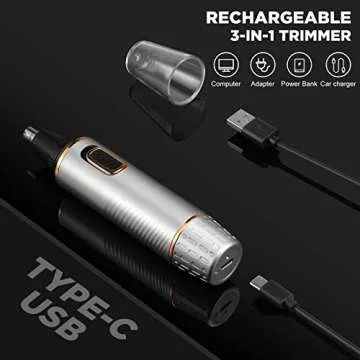 Nose Hair Trimmer for Men Rechargeable 3-IN-1 Versatile nose hair trimmer Professional Painless Hair Trimmer for Nose Ear Beard Facial Pubic Hair Trimmer for Men, Wet or Dry Use,Dual Edge Blades