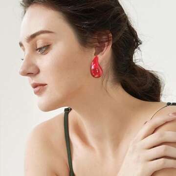 ENSKEFEN Red Teardrop Earrings for Women - Stylish & Comfortable