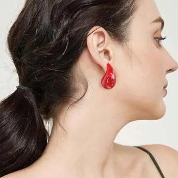 ENSKEFEN Red Teardrop Earrings for Women - Stylish & Comfortable