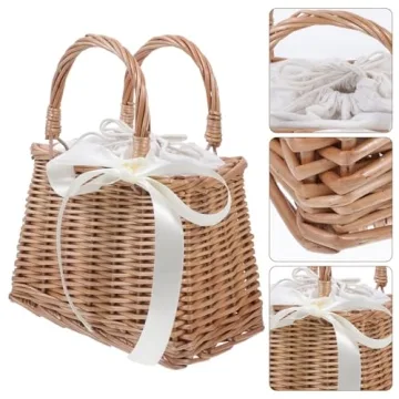 Versatile Wicker Rattan Flower Basket for Weddings and Home Decor