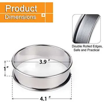 FANGSUN 4 Inch English Muffin Rings, Stainless Steel Crumpet Rings, Tart Rings for Baking, Double Ro...