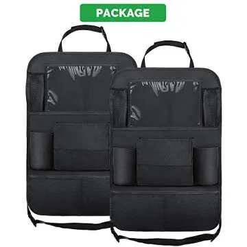 OYRGCIK Backseat Car Organizer, Kick Mats Car Back Seat Protector with Touch Screen Tablet Holder Tissue Box 8 Storage Pockets for Toys Book Bottle Drinks Kids Baby Toddler Travel Accessories, 2 Pack