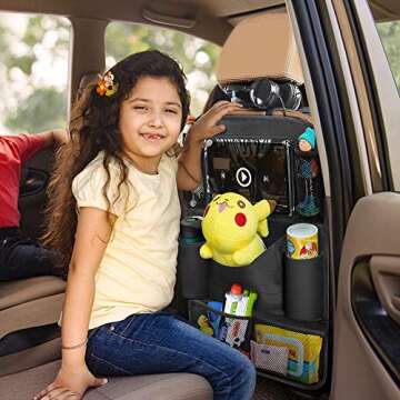 OYRGCIK Backseat Car Organizer, Kick Mats Car Back Seat Protector with Touch Screen Tablet Holder Tissue Box 8 Storage Pockets for Toys Book Bottle Drinks Kids Baby Toddler Travel Accessories, 2 Pack
