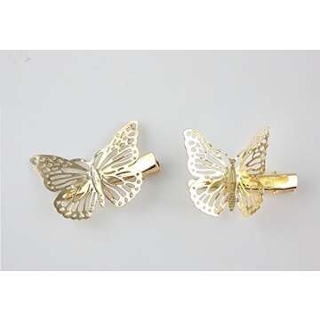 Yueton Pack of 2 Golden Butterfly Hair Clip Hair Accessories, Bride Headwear Hair Clips