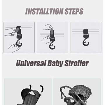 Baby Stroller Hooks, 4 Pack of Multi Purpose Hooks Adjustable Hanger Mommy Bag Hooks for Hanging Diaper Bags,Purse,Stroller Organizer