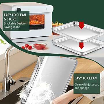 Small Baking Sheet with Rack Set [2 Small Cookie Sheets + 2 Small Baking Racks], CEKEE Stainless Steel Small Baking Pan and Grill Rack - Rust & Warp Resistant & Nonstick, Size 9.33 x 6.96 x 1 Inch