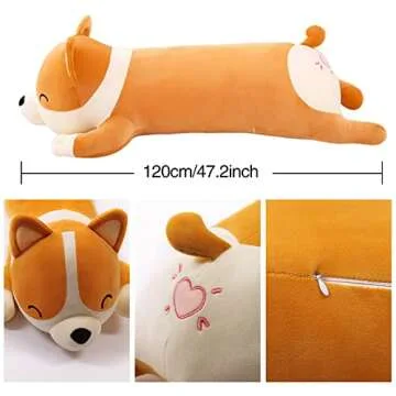 SNOWOLF Shiba Inu Plush Pillow Stuffed Animal Dog 47.2inch Cute Corgi Akita Soft Plush Toy Comfort Cushion Gifts for Girls Boys (Orange, 120cm/47.2inch)
