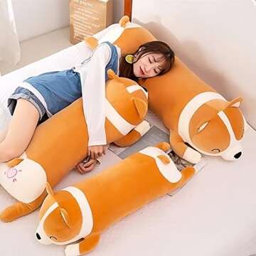 SNOWOLF Shiba Inu Plush Pillow Stuffed Animal Dog 47.2inch Cute Corgi Akita Soft Plush Toy Comfort Cushion Gifts for Girls Boys (Orange, 120cm/47.2inch)
