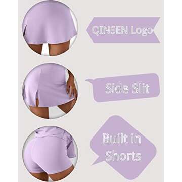 QINSEN Womens Tennis Skirt Lightweigt Athletic Skorts Sports Golf Mini Skirt with Shorts Purple S
