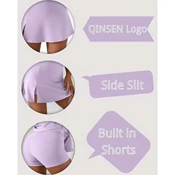 QINSEN Womens Tennis Skirt Lightweigt Athletic Skorts Sports Golf Mini Skirt with Shorts Purple S