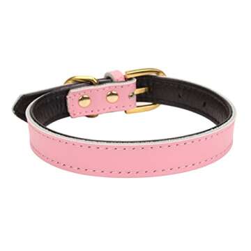 Aolove Padded Leather Pet Collars in Pink for Pets