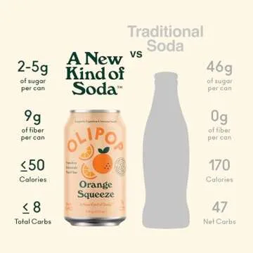 OLIPOP - Orange Squeeze Sparkling Tonic, Healthy Soda, Prebiotic Soft Drink, Aids Digestive Health & Immune Health, With Vitamin C & Plant Fiber, Caffeine Free, Low Calorie, Low Sugar 12 oz