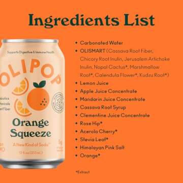 OLIPOP - Orange Squeeze Sparkling Tonic, Healthy Soda, Prebiotic Soft Drink, Aids Digestive Health & Immune Health, With Vitamin C & Plant Fiber, Caffeine Free, Low Calorie, Low Sugar 12 oz