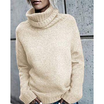 FISACE Womens Oversized Turtleneck Pullover Sweater Cable Knit Long Sleeve Sweater Tops A-Beige