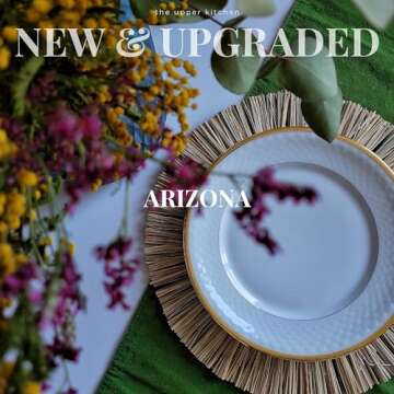 The Upper Kitchen Chargers for Dinner Plates – 14 inch Wicker Charger Plates, Best Wicker Placemats, Seagrass placemats, Woven placemats Set of 6, Rattan Chargers, Plate Chargers