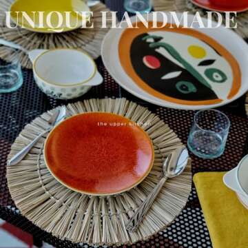 The Upper Kitchen Chargers for Dinner Plates – 14 inch Wicker Charger Plates, Best Wicker Placemats, Seagrass placemats, Woven placemats Set of 6, Rattan Chargers, Plate Chargers