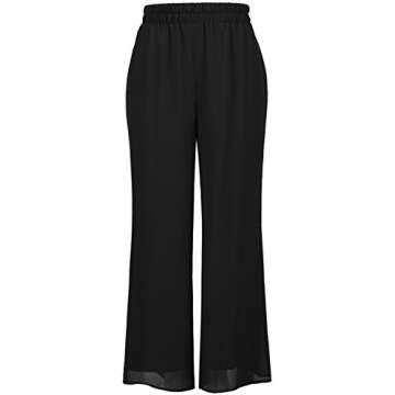 J. LOVNY Women's Soft Casual Loose Wide Leg Elastic Comfy Chiffon Pants (Plus Size 1X-3X)