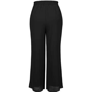 J. LOVNY Women's Soft Casual Loose Wide Leg Elastic Comfy Chiffon Pants (Plus Size 1X-3X)