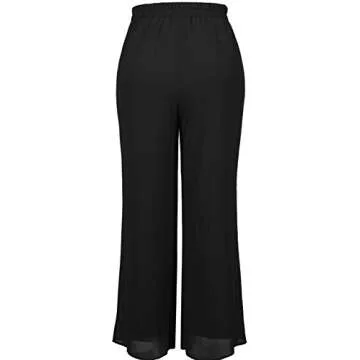 J. LOVNY Women's Soft Casual Loose Wide Leg Elastic Comfy Chiffon Pants (Plus Size 1X-3X)
