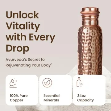 Otiem 34oz Pure Copper Water Bottle for Drinking – Ayurvedic Hammered Copper Water Bottle, Leak Proof Lid – Large Handcrafted Copper Bottle Water Vessel – 100 Copper Drinking Water Bottle 34 Oz
