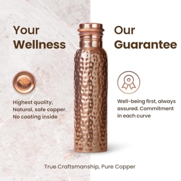 Otiem 34oz Pure Copper Water Bottle for Drinking – Ayurvedic Hammered Copper Water Bottle, Leak Proof Lid – Large Handcrafted Copper Bottle Water Vessel – 100 Copper Drinking Water Bottle 34 Oz