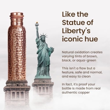 Otiem 34oz Pure Copper Water Bottle for Drinking – Ayurvedic Hammered Copper Water Bottle, Leak Proof Lid – Large Handcrafted Copper Bottle Water Vessel – 100 Copper Drinking Water Bottle 34 Oz