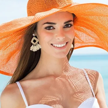 meekoo 4 Pairs Rattan Earrings for Women Beach Essentials Tassel Dangle Boho Straw Earrings (Stylish)