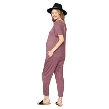LaClef Women's Maternity Short Sleeve Jumpsuit with Pocket