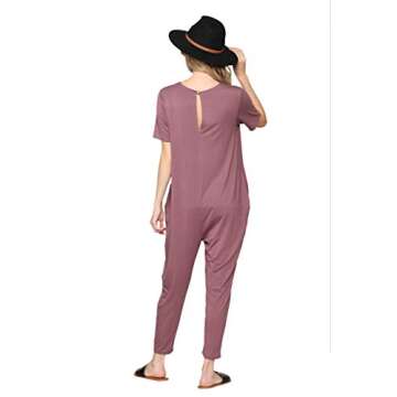 LaClef Women's Maternity Short Sleeve Jumpsuit with Pocket