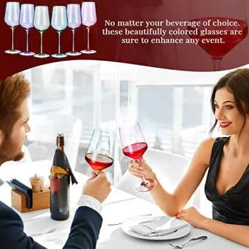 Set of 12 Colored Wine Glasses 12 oz Italian Style Tall Stemmed Colored Glassware Colorful Glass Goblet Classic Durable Stemware for Red or White Wine Water Margarita Home Dinging Bar Party, 6 Colors
