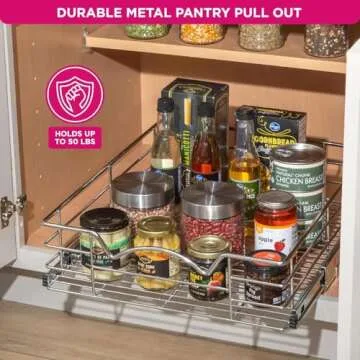 HOLDN’ STORAGE Heavy-Duty Premium Collection Pull Out Cabinet Organizer - Pantry Drawer Slide Out Caddy -Lifetime Limited Warranty - Basket Size 14" W x 21" D x 5" H, Anti-Rust Chrome Finish