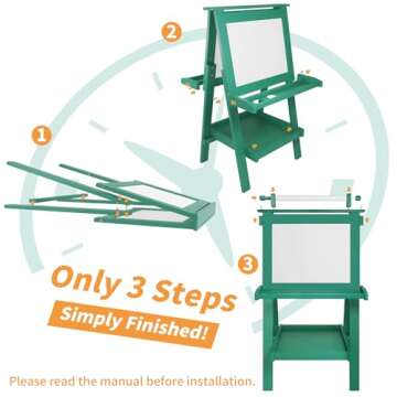 JUZBOT Easel for Kids Deluxe Foldable All-in-1 Toddler Easel with Paper Roll& 84pcs Accessories Magnetic Chalk-Whiteboard Art Center for Kids 3 4 5 6 7 8 Years Old Boys Girls