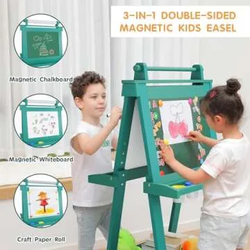 JUZBOT Easel for Kids Deluxe Foldable All-in-1 Toddler Easel with Paper Roll& 84pcs Accessories Magnetic Chalk-Whiteboard Art Center for Kids 3 4 5 6 7 8 Years Old Boys Girls