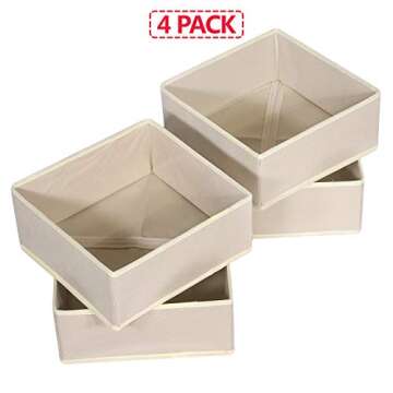 DIOMMELL 4 Pack Foldable Cloth Storage Box Closet Dresser Drawer Organizer Fabric Baskets Bins Containers Divider for Clothes Underwear Bras Socks Clothing,Beige 400