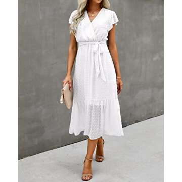 BTFBM Women Summer Bohemian Floral Casual Wrap V Neck Ruffle Cap Sleeveless Belt A-Line Pleated Hem ...