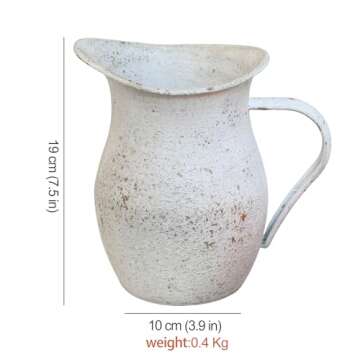 BIG FORTUNE Decorative Pitcher Vase Large Rustic Farmhouse Vase for Flowers Vintage Metal Milk Jug V...