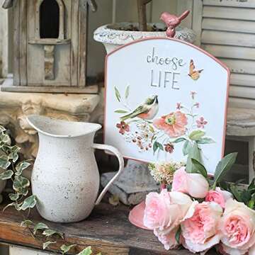 BIG FORTUNE Decorative Pitcher Vase Large Rustic Farmhouse Vase for Flowers Vintage Metal Milk Jug Vintage Decorative Pitcher Kitchen Decorations White