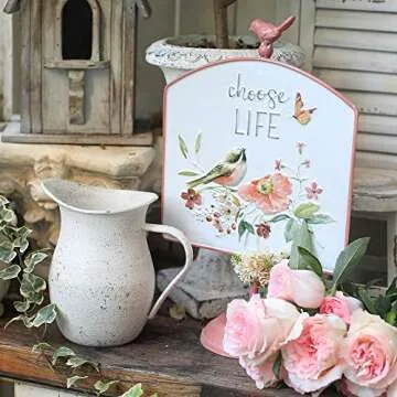 BIG FORTUNE Decorative Pitcher Vase Large Rustic Farmhouse Vase for Flowers Vintage Metal Milk Jug Vintage Decorative Pitcher Kitchen Decorations White