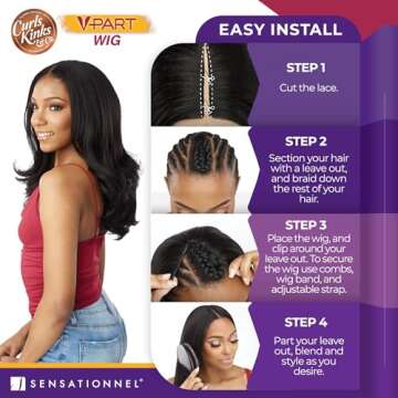 Sensationnel Curls kinksandco vpart wig - unit 3 narrow part glueless natural kinkytexture edged hairline for natural 3c to 4c hair textures (2 DARKBROWN)