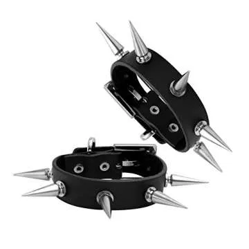 MILAKOO 2 Pcs Punk Style PU Leather Bracelet Bangle with Rivets Spiked Accent