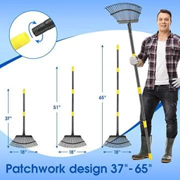 Heavy Duty Garden Rake with Adjustable Handle for Leaves