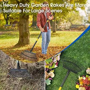 Heavy Duty Garden Rake with Adjustable Handle for Leaves